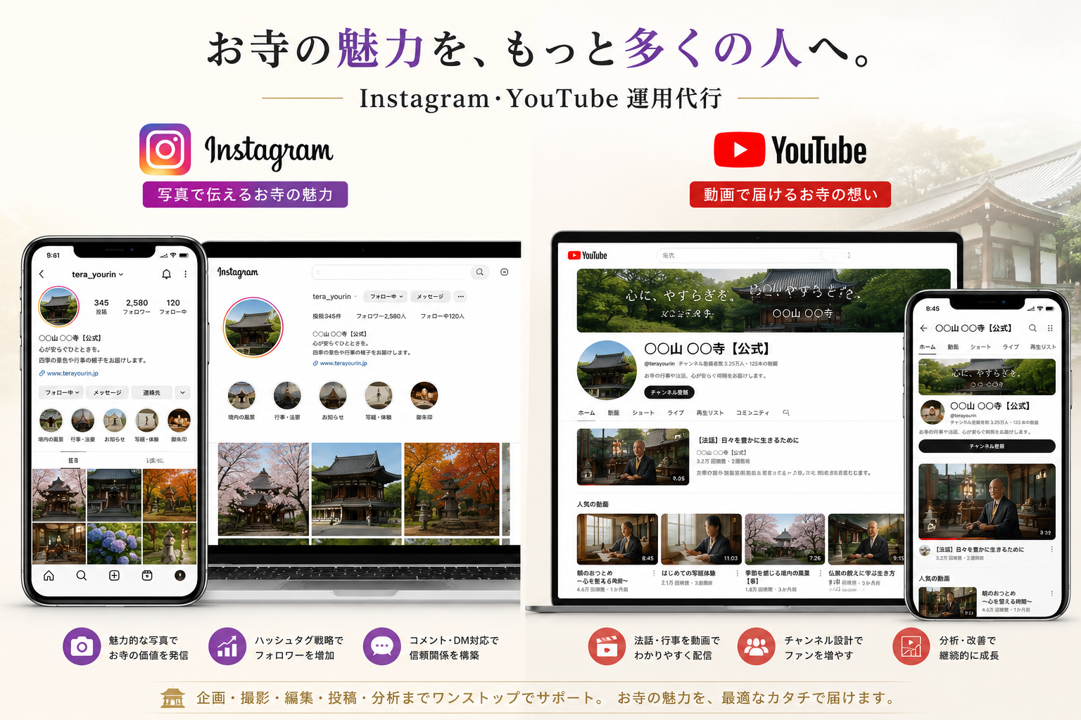 寺院のSNS運用（Instagram・YouTube運用代行） イメージ